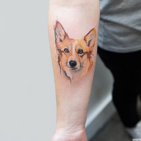 Tattoo of a dog on the forearm for women