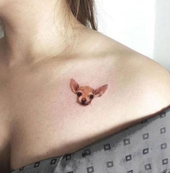 Tattoo of a dog on the neck for women