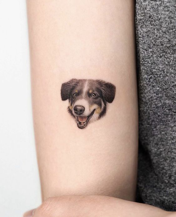 Tattoo of a dog on the shoulder for women