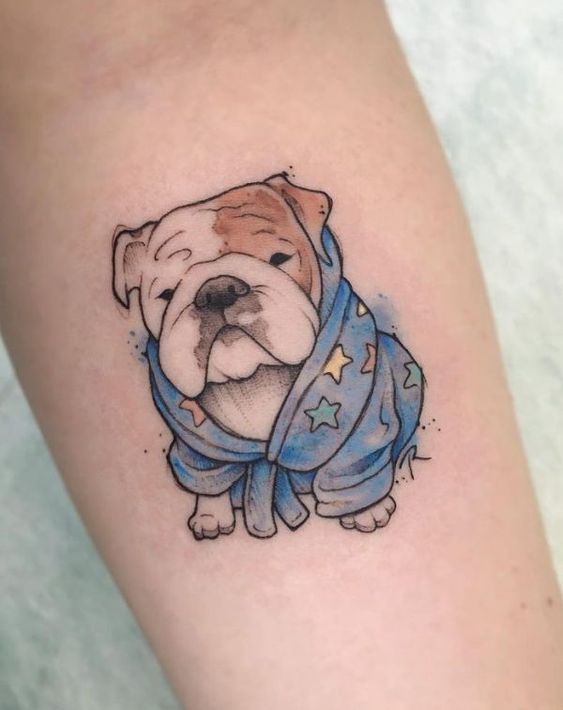 Tattoo of a dog on the forearm for women