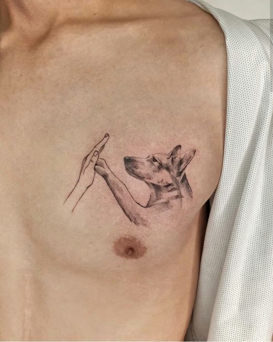 Dog tattoo on the chest for men