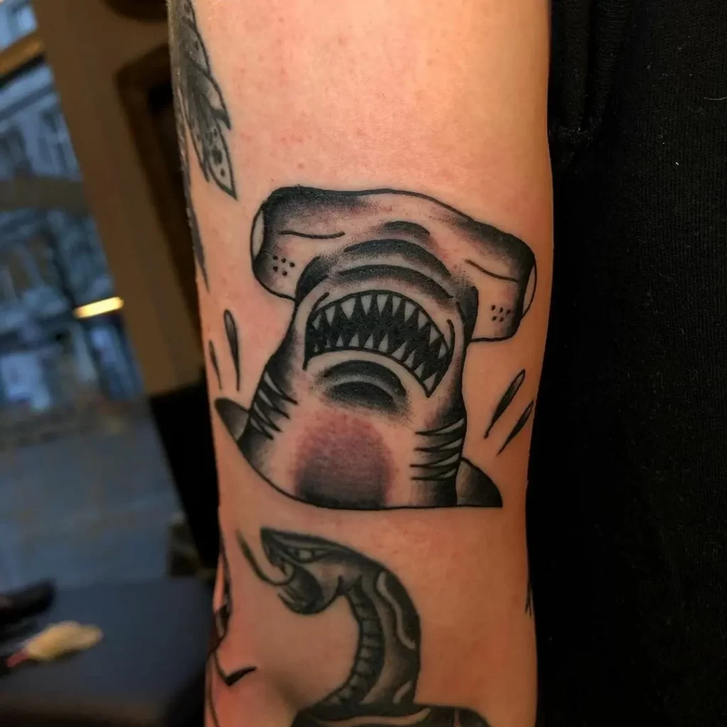 Shark tattoo on the shoulder for men