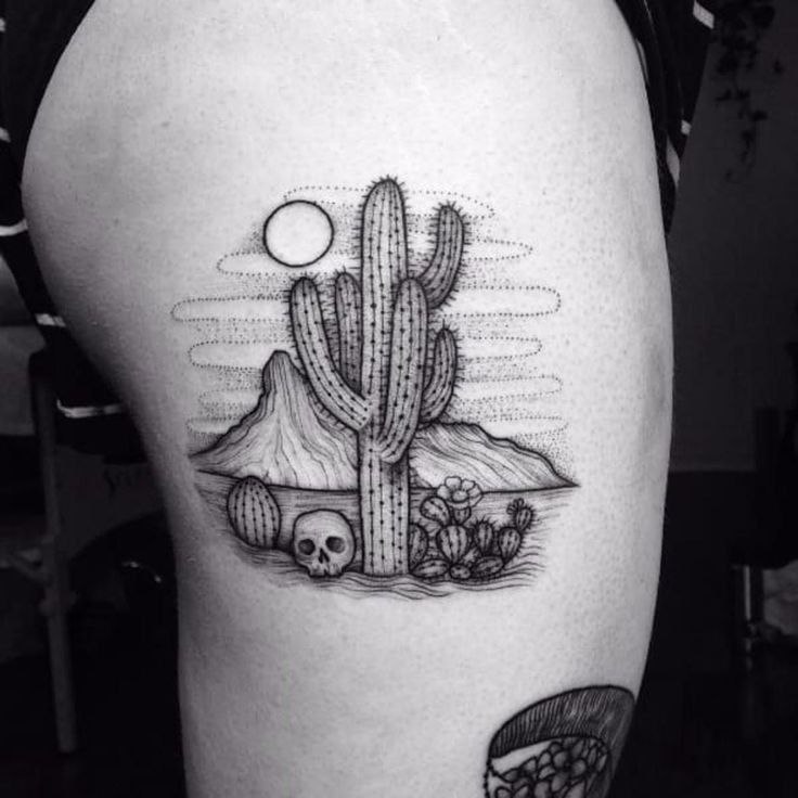 Cactus tattoo on the thigh for women