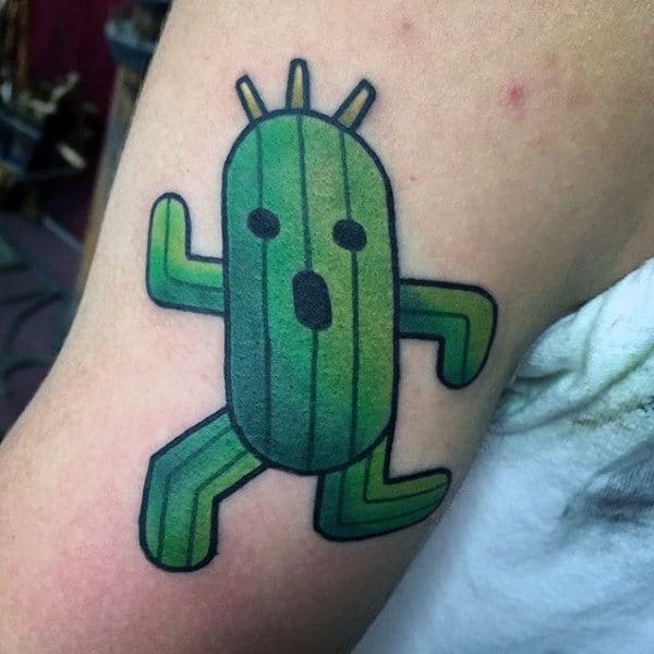 Colorful cactus tattoo on the leg for women