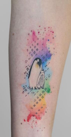 Tattoo of a penguin on the forearm for men