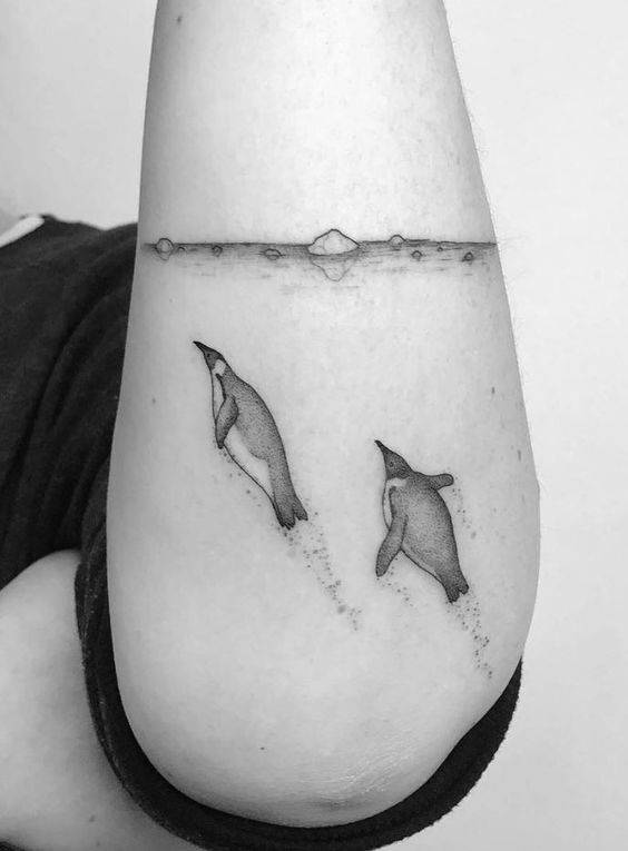 Tattoo of a penguin on the forearm for men