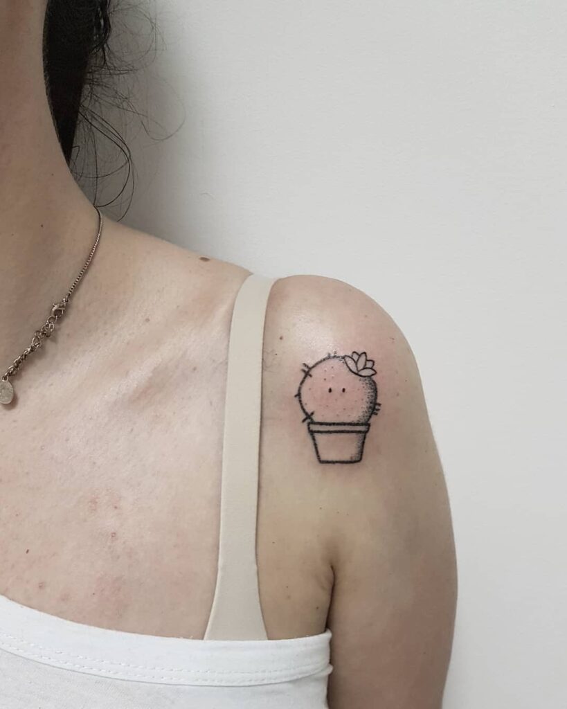 Cactus tattoo on the shoulder for women