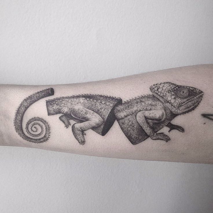 Chameleon tattoo on the forearm for men