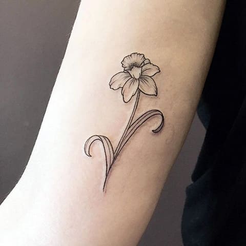 Daffodil flower tattoo on the shoulder for women