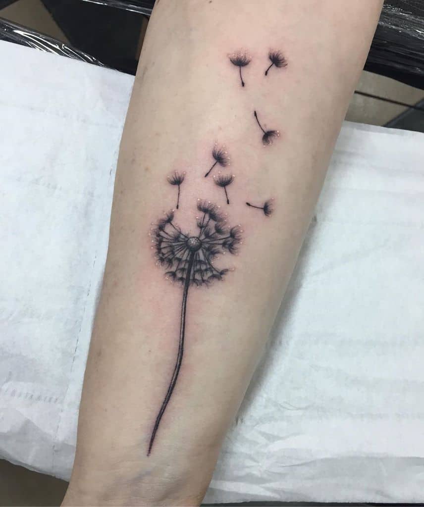 Dandelion tattoo on forearm for men