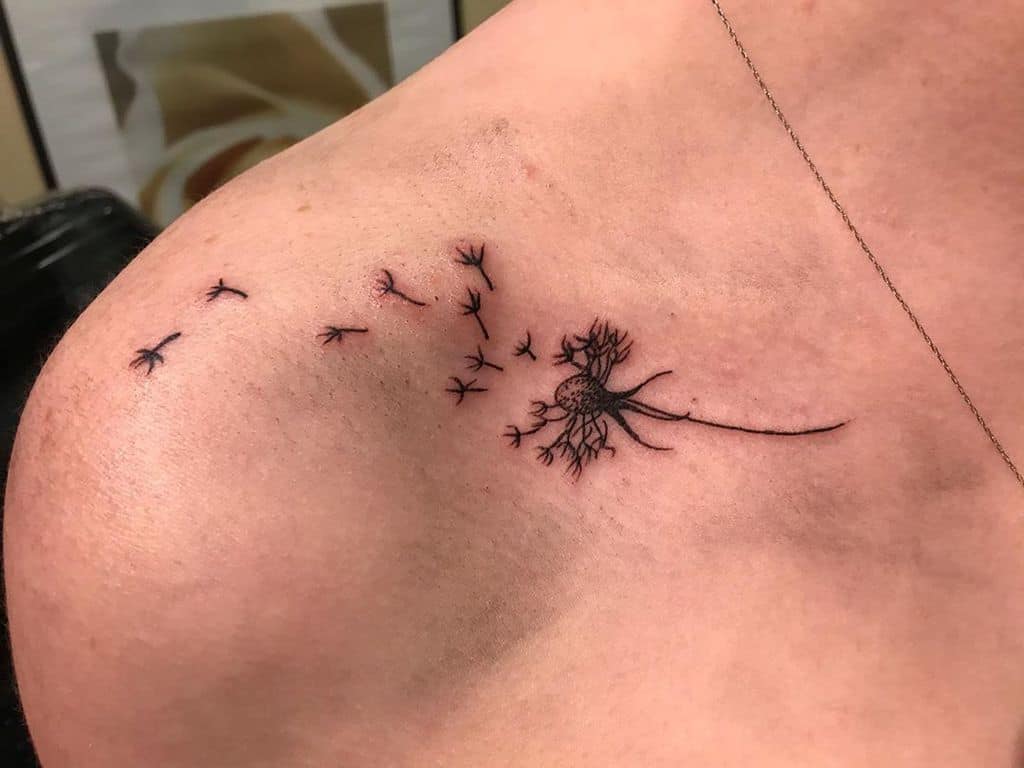 Dandelion tattoo on the collarbone for women