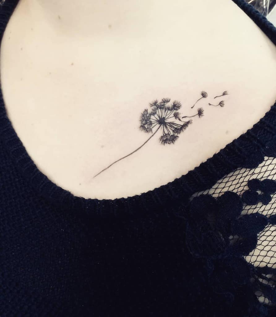 Dandelion tattoo on the chest for women