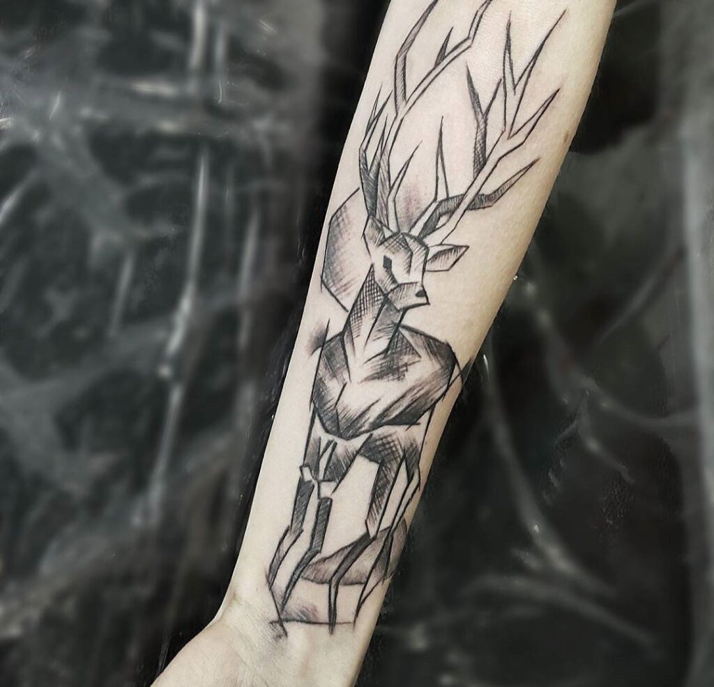 Tattoo of a deer on the forearm for women