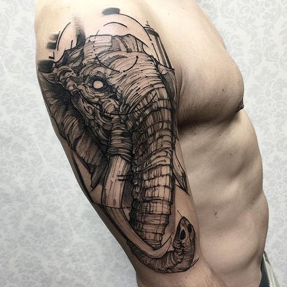 Elephant tattoo on the shoulder for men