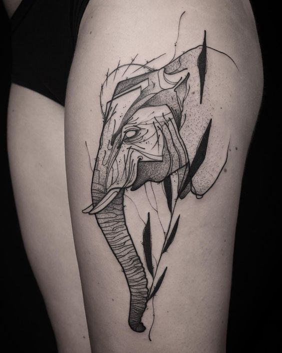 Elephant tattoo on the hip for women