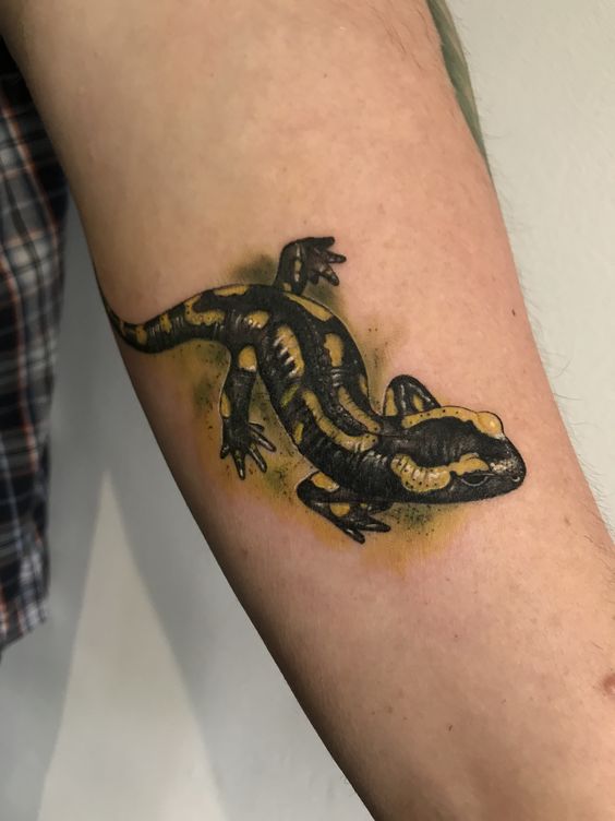 Salamander tattoo on the shoulder for women