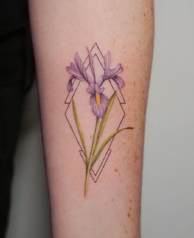 Color iris tattoo on the forearm for women