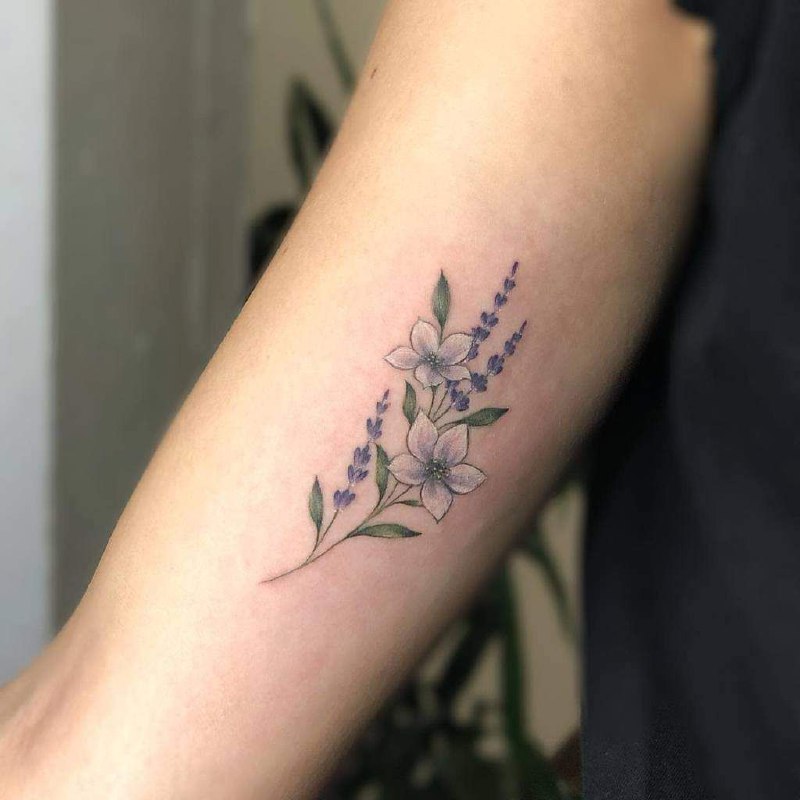 Colorful jasmine tattoo on the shoulder for women