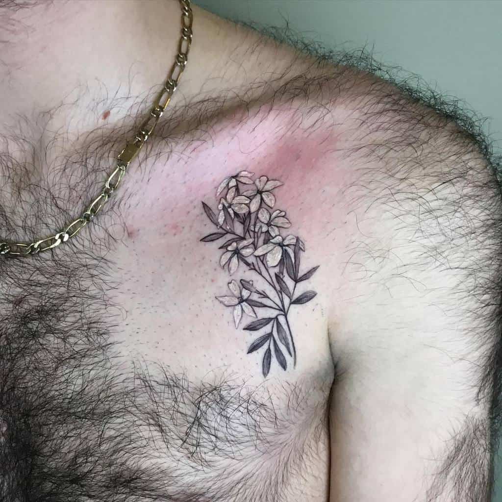 Jasmine tattoo on the chest for men