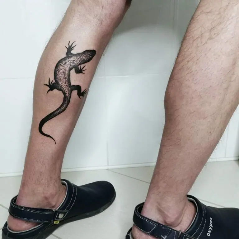 Lizard tattoo on the calf for men