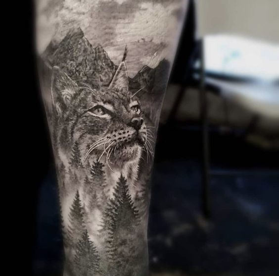 Lynx tattoo on the forearm for men