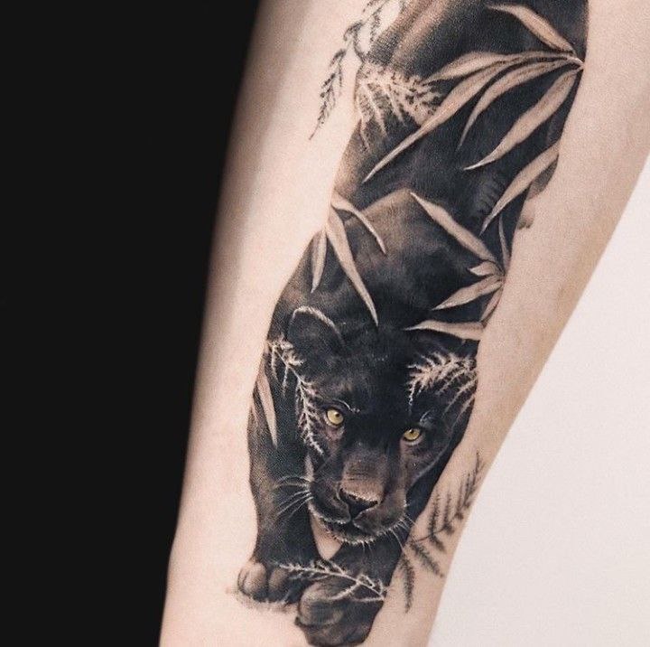 Panther tattoo on the arm for men