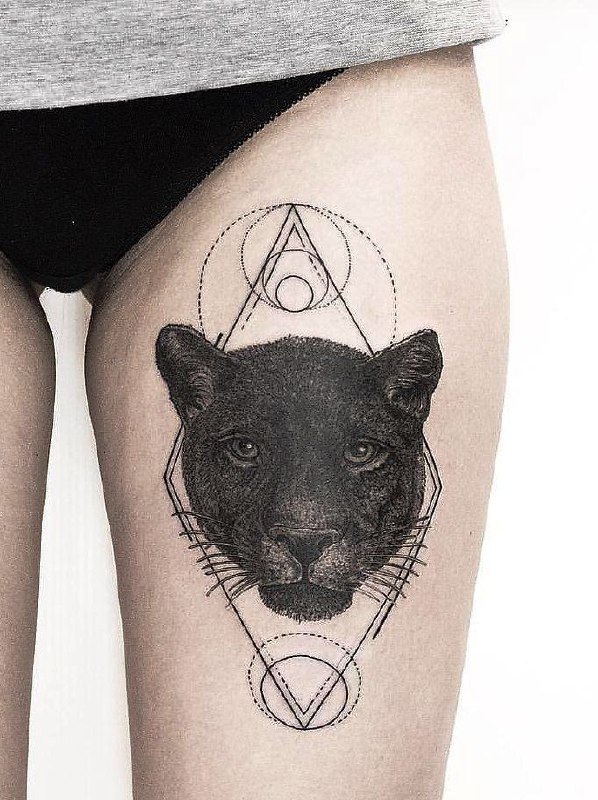 Panther tattoo on the hip for women