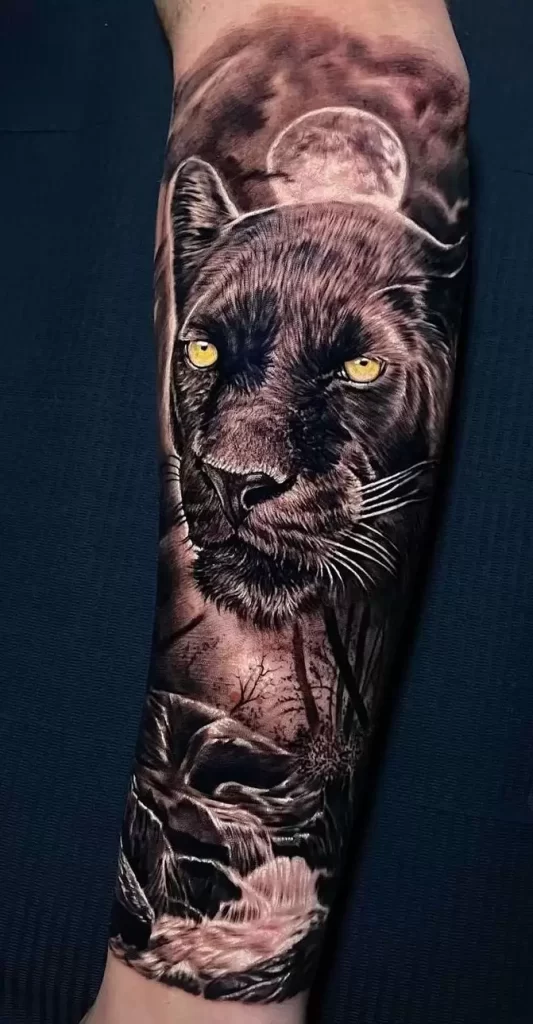 Panther tattoo on the forearm for women