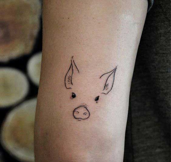 Pig tattoo on the shoulder for women