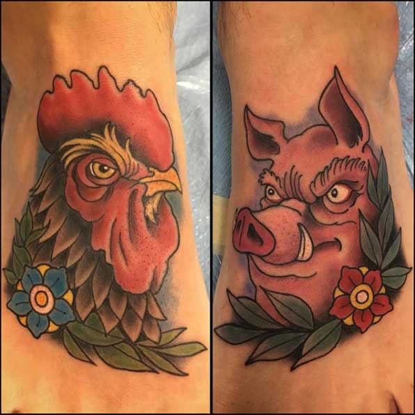 Tattoo of a pig on the ankle for women