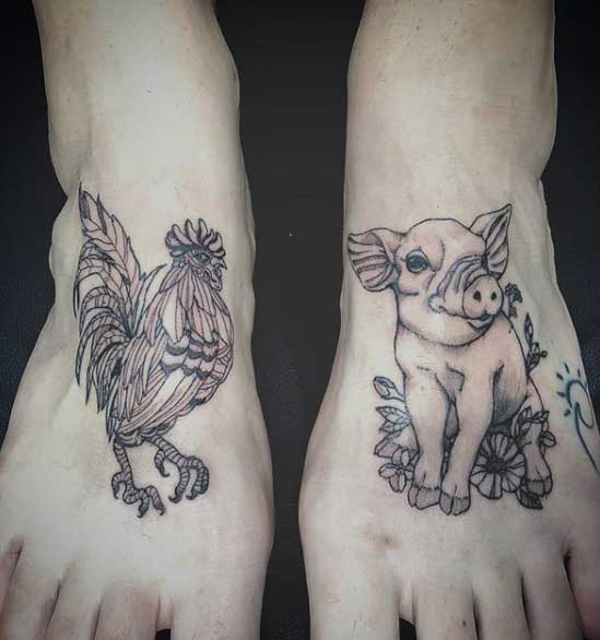 Tattoo of a pig on the ankle for men