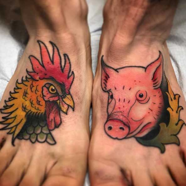 Tattoo of a pig on the ankle for men