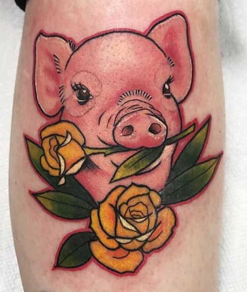 Tattoo of a pig on the back