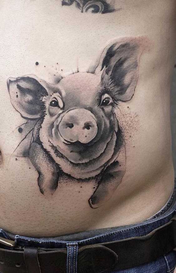 Tattoo of a pig on the stomach