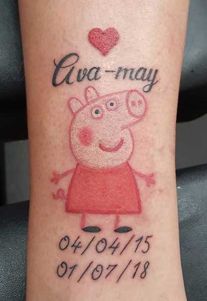 Peppa pig tattoo on the arm