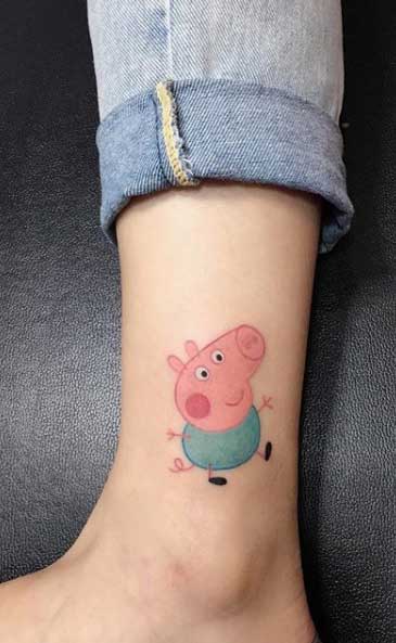 Peppa pig tattoo on the ankle for women