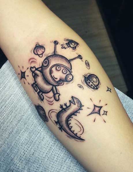 Peppa pig tattoo on the forearm for women