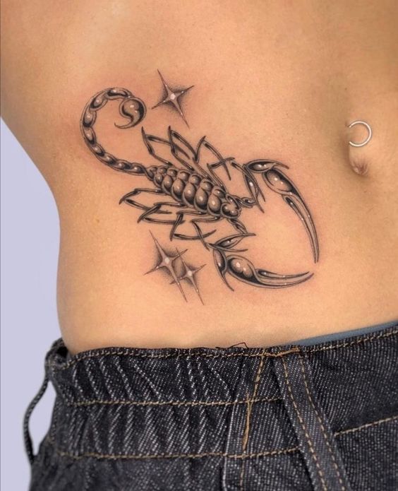 Scorpion tattoo on the side for women