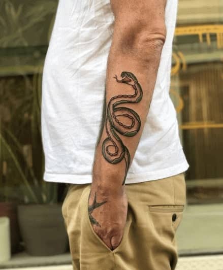 Snake tattoo on the forearm for men