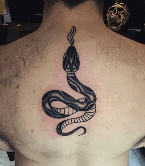 Snake tattoo on the back for men