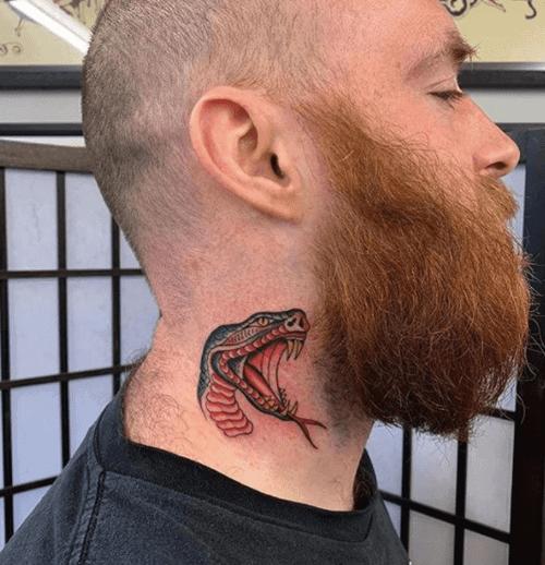 Snake head tattoo on the neck for men