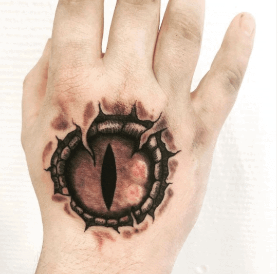 Snake eye tattoo on the hand for men