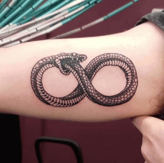 Ouroboros tattoo on the shoulder for men