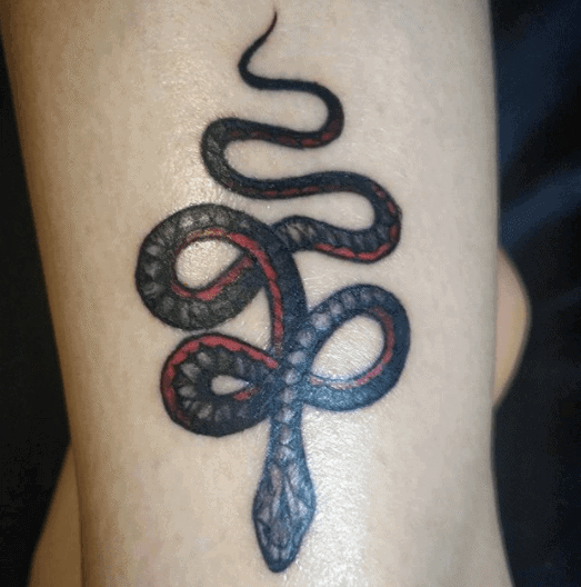 Crowley snake tattoo on the arm for women