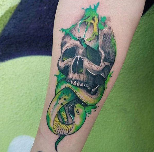 Snake tattoo on the forearm for men