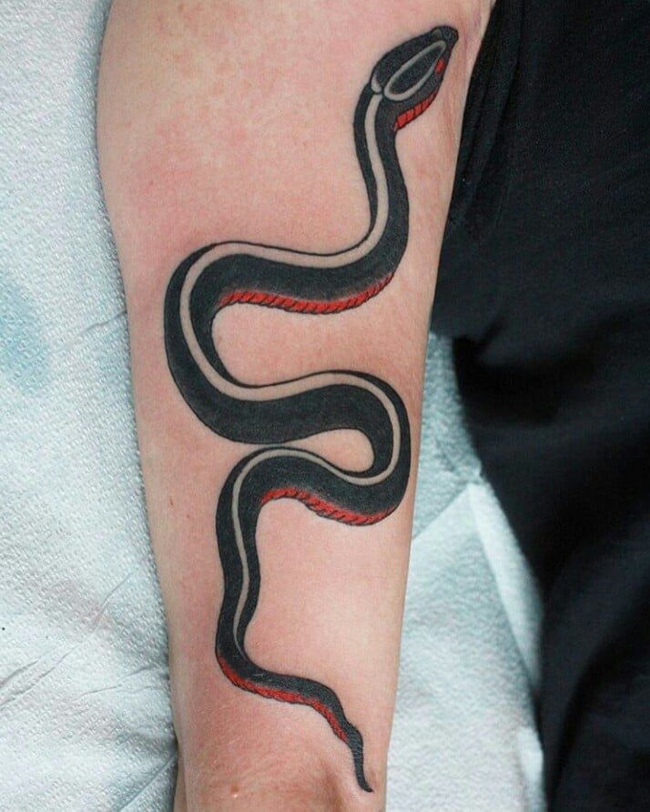 Snake tattoo on the leg for men