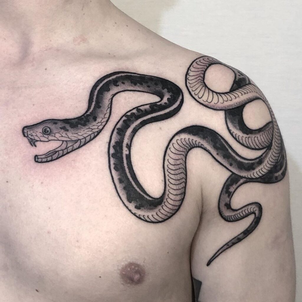 Snake tattoo on the shoulder for men