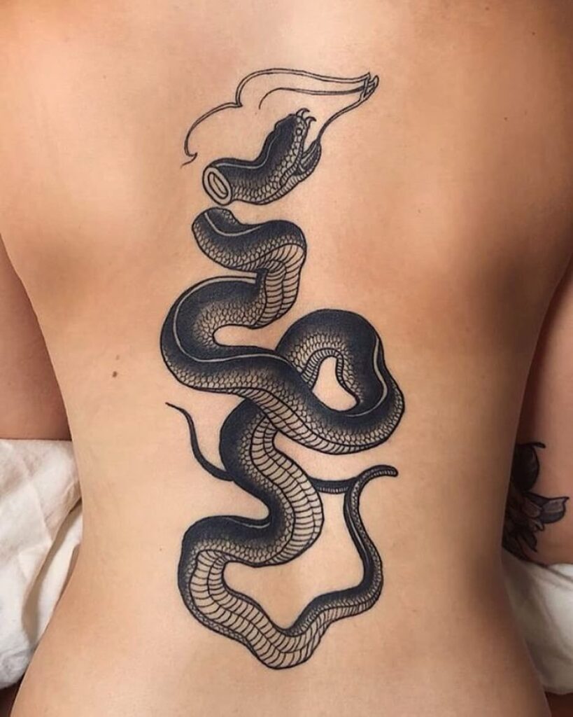 Snake tattoo on the back for women