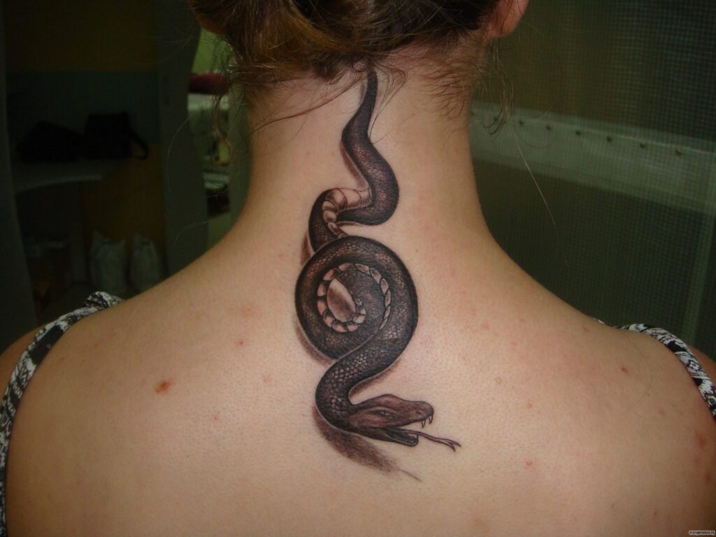 Snake tattoo on the neck for women