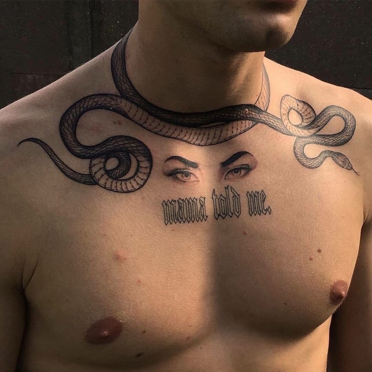 Snake tattoo on the neck for men